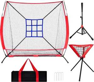 10 X 7 Feet Baseball Softball Practice Net Set Target Tee Strike Zone Portable Carry Bag for Batting Pitching Training Equipment