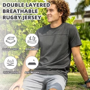 100% Polyester Double Layer Quick-Dry Rugby Jersey Breathable Anti-Wrinkle Custom Men’s Training Practice Sports Rugby Shirt