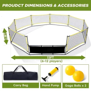 15ft Gaga Ball Pit Play System with Basketball Hoop & Soccer Goal Kids Outdoor School Activity & Fun Game