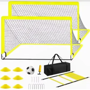 2 Goals Full Training Accessories Foldable Design Carry Bag 6*4Ft Portable Soccer Goal