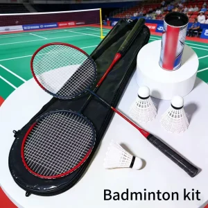 2 Player Badminton Racket Kit Durable Iron Shaft Racquets with 3 Shuttlecocks for Training