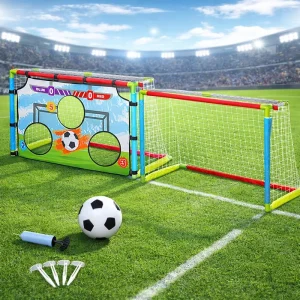 2 in 1 Kids Soccer Goal Set Portable Indoor Outdoor Soccer Net for Kids Backyard Training Toddler Soccer Goal