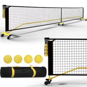 22FT Portable Pickleball Net with Wheels Court Markers Ball Holder Carry Bag 4 Pickleballs Ball Rack Outdoor Pickleball Net