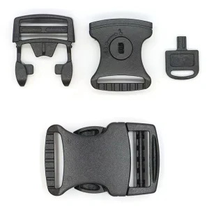 25mm Black Straight Standard Adjustable Double Safety Detach Quick Side Release Plastic Center Slip Lock Buckle Clip with Key