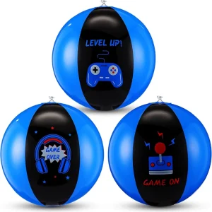 3 Pcs 12 Inch Inflatable Video Games Beach Balls for Kids Waterproof Lightweight Birthday Party Favor Decorations Pool Toy PVC