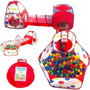 3 Piece Kids Play Tent Crawl Tunnel and Ball Pit with Basketball Hoop Playhouse for Boys Girls Babies Children