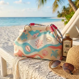 3D Knit Artistic Tote Bag with Metal Rings and Heavy Duty Reinforced Handle