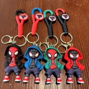 3D PVC Cartoon Spider Man Figurine Pendant Keychain for Car Bag Accessory