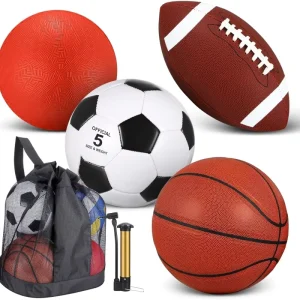 4 Pcs Sports Balls Set Include Official Size Basketball Soccer Football Playground Ball Pump Equipment Bag Teen