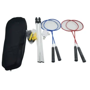 4 Players Amateur Junior Badminton Racket Set Steel Shaft Slightly Hard Strings Poles Nets Shuttlecock Summer Sports Toys