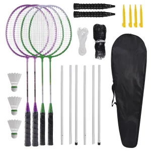 4 Rackets and 3 Shuttlecocks Easy Setup Badminton Net Set