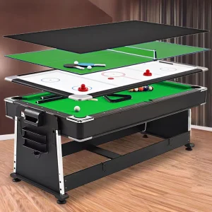 4 in 1 7FT Multi Game Pool Billiard Table Air Hockey Table Table Tennis Table with Dining Top