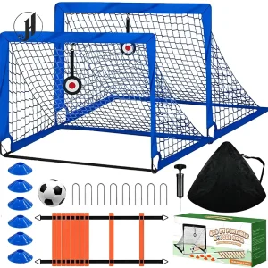 4’x3′ Foldable Pop up Soccer Goal Set for Kids with Target Ball Cones Carry Bag Complete Portable Soccer Training Equipment