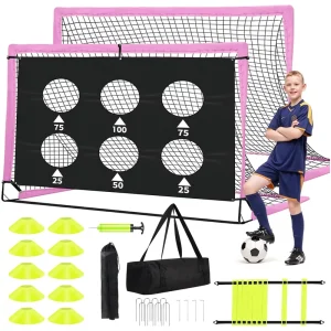 6X4FT Portable Foldable Soccer Pop up Goal Set Easy Removable Pink Eco Friendly for Kids Outdoor Use Training Equipment