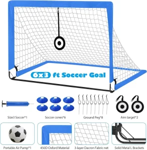 6x3Ft Mini Soccer Goal Set Fiberglass Frame Replacement Part for Sports Training Easy to Assemble Lightweight for Portability