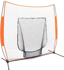 7 ft X 7 ft Baseball & Softball Practice Hitting & Pitching Net with Bow Type Frame Carry Bag and Strike Zone