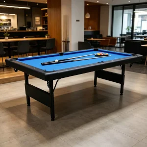 7ft Foldable Snooker Pool Blue Felt MDF Slate Bed Indoor Mini Billiard Home Game Room Space Saving Legs Kids Adults Cue