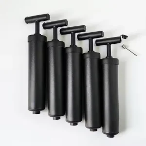 8 Inches Double Action Plastic Hand Pump with Hidden Needle Gauge Valve Adapter for Sports Balls 30-50 PSI