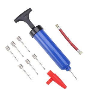 8” Portable Hand Air Ball Pump Inflator Kit With Needle Nozzle Extension Hose