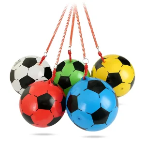 9 Inch PVC Rainbow Ball Floater Football With Keyring Bouncy Ball Inflatable Beach Ball with Key String