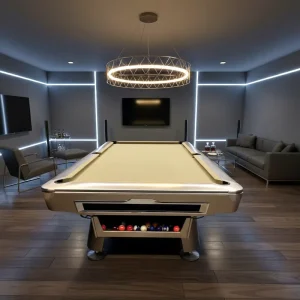 9ft Slate Pool Table Model S204 with Ball Return Solid Wood Legs Plastic Pockets Rubber Cushions Light Weight & Durable Home Use