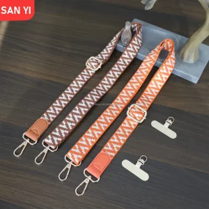 Adjustable 2.5cm Polyester Jacquard Phone Shoulder Strap Detachable Crossbody Bag Strap with Metal Pads Anti loss Strap