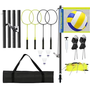 Adjustable Movable Multi-Purpose Court Equipment Volleyball & Badminton Net for Beach or Backyard