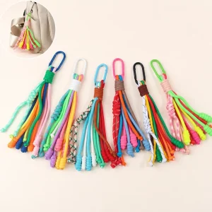 Bag Charm Accessory Bohemian Handmade Braided Rope Keychain with Carabiner Colorful Tassel Bag Charm Backpack Accessory