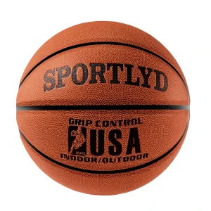 Basketball Hygroscopic PU Leather Brown Machine Stitched Custom Logo OEM Size 7 Race Training