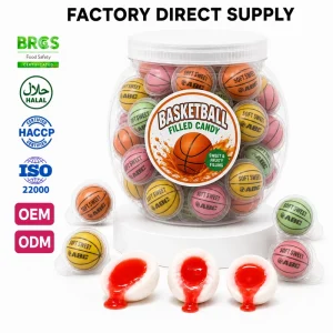 Basketball Shape Center Filled Gummy Candy Halal Custom Producer Sweet Sports Ball Soft Bulk Jar TK Pops