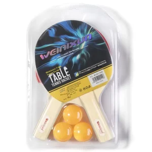 Beginner’s Table Tennis Racket Set for Children’s Horizontal Grip 7 Layer Baseboard Pimples Rubber 2 Paddles + 3 Balls