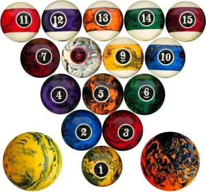Billiard Balls Pool Balls Billiard Set Marble Swirl Style 2-1/4″ Regulation Size 16 Pool Balls