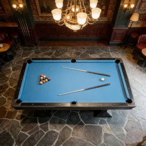 Billiard Table with Slate Cushion and Solid Wood Frame Futuristic Design 9 Ball Pool Table