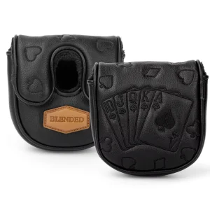 Black Golf Mallet Putter Cover Spade Royal Flush Embroidery Head Covers Golf Plush Lined Pu Leather Golf Head Covers