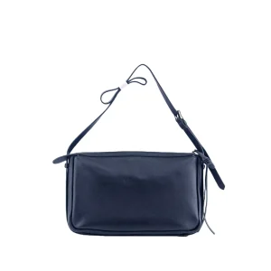 Black Leather Shoulder Bag with Adjustable Strap Structured Square Shape Handbag Minimalist Design