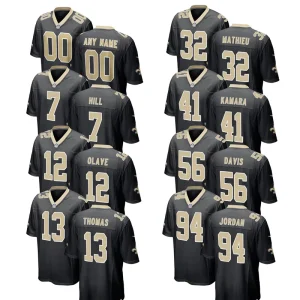 Black New Orleans Jersey Custom American Football Shirts Stitched Embroidered Youth Uniforms Sports Wear with Logos