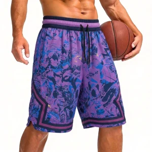Blank Men’s Basketball Shorts with Zipper Pockets Breathable Polyester Summer Outdoor Fitness Sports & Leisure