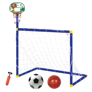 Blue 2 in 1 Shooting Game Basketball Hoops Children Training Football Goal Post Kids Basketball Stand Toys