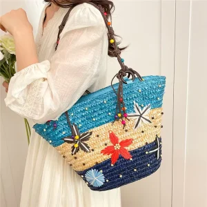 Bohemian Handwoven Basket Handbag Women’s Large Capacity Straw Shoulder Bag