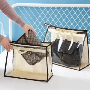 Breathable Non Woven Durable Dustproof Transparent Zipper Rope Handle Folding Hanging Storage Bag Handbag Organized Closet Daily