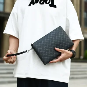 Business Men Clutch Bag Large Capacity Men’s Envelope Wallet Lightweight HandBag with Waterproof PU Removable Wristband