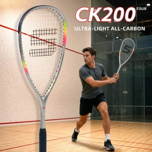 CK200 Pro Carbon Squash Racket T800 Ultralight 139g with Shock-Dampening Frame Dual-Groove Streamlined Design for a Fast Swing