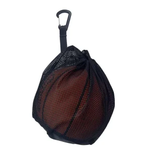 CORECISE Mesh Black Single Ball Bag with Zipper Pocket Drawstring Sling Back for Basketball Volleyball Soccer & Football
