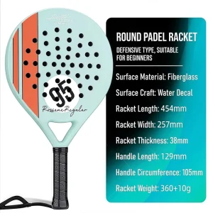 Carbon Fiber & Fiberglass Round Padel Racket JV21 38mm Thick Spin Control Defensive For Beginners