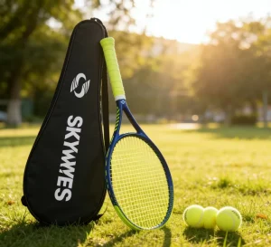 Carbon Fiber Round Tennis Racquet 27inch Lightweight Shock Absorbing Large Surface Nylon Outdoor Use