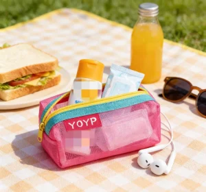 Charm Small Square Nylon Mesh Bag 115x65x40mm Strong Durable Washable Portable Zipper Storage Pouch Eco Friendly Recyclable