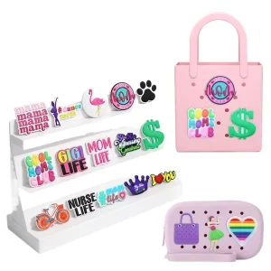 Charms 5 8cm Factory Wholesale of Various Hole Bags with Floral Ornaments PVC Drop Molded Hard Material Inserts for DIY