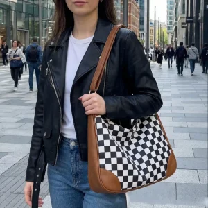 Checkerboard Underarm Hobo Bag Large Capacity Tote Bag Lazy Chic Commute Shoulder Bag Women’s Casual Crossbody Purse