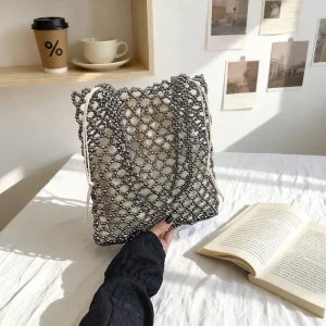 Chic Beaded Tote Bag Shoulder Bag for Women Handmade Metallic Acrylic Party Wedding Accessory