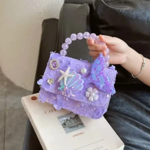 Children’s Square Shoulder Bags Portable Girls Messenger Bag Clutch Sequined Princess Handbag Accessory